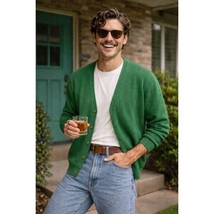 Vintage Puritan Mens Kelly Green Knit Cardigan Sweater Size XL St. Patricks Day